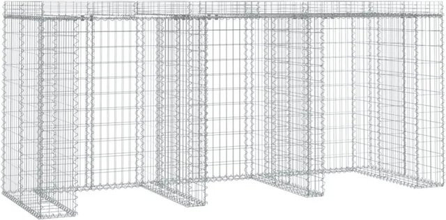 DELUKE Gabionen Mülltonnenbox ESOL für 3 Tonnen mit Dach, Farbe: Silber, B/T/H: 120 x 270 x 91 cm - Bild 1