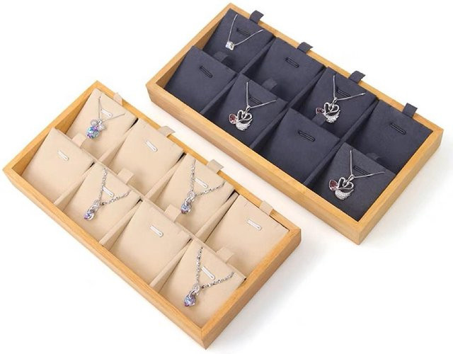 Stapelbare Schmuck-Vitrine in Beige mit 8 Gittern zur Aufbewahrung von Halsketten, Ohrringen und Anhängern als Präsentationstablett für dein Juweliergeschäft oder deine Kommode - Bild 1