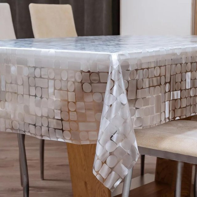 Wasserdichte und fleckenbeständige Tischdecke von JMG Household Supplies in Transparent mit grauer geometrischer Textur, B/L: 150 x 180 cm - Bild 1