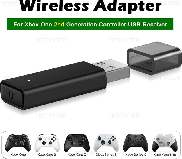 TECTINTER Kabelloser USB-Adapter 2. Generation für Xbox One, Xbox Series X/S Controller und PC, Schwarz - Bild 1