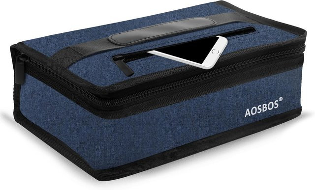 Aosbos Thermische Lunchtasche aus Leinwand in Blau, Quadratische Isolierte Picknicktasche für Damen, Herren und Kinder - Bild 1