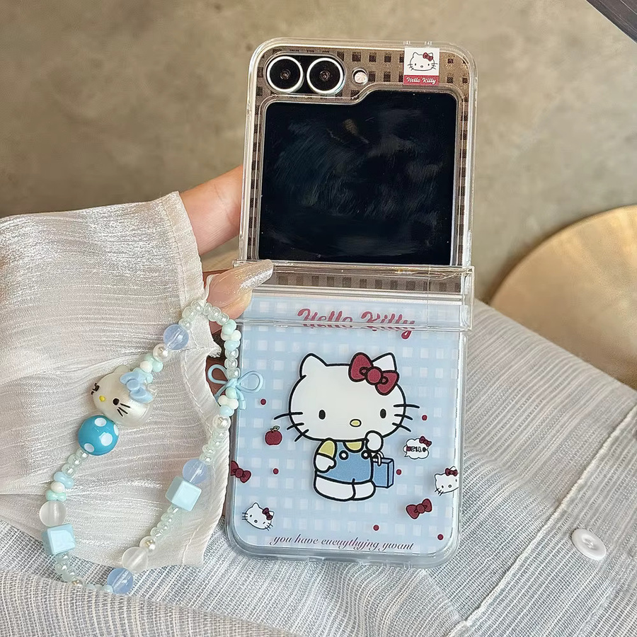 Sanrio Hello Kitty Handyhülle mit Ständerhalter und Umhängeband für Samsung Galaxy Z Flip 7 6 5 4 3 in Transparent - Bild 2