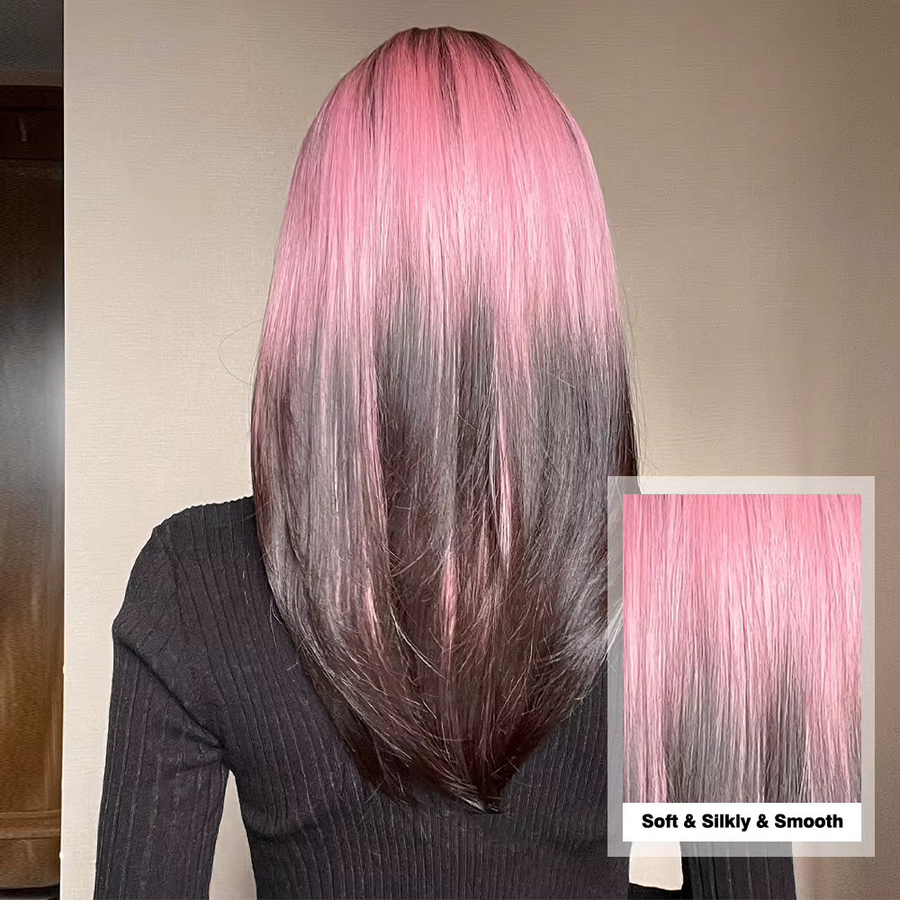 EASIHAIR Perücke, lange geschichtete Synthetik-Perücke mit Pony, Ombre Schwarz bis Rosa Lila, Damen - Bild 3