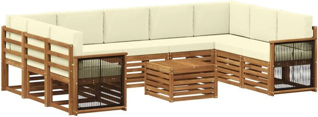 vidaXL Sofagarnitur aus Massivholz Akazie in Beige mit Latten-Design und Armlehnen - Bild 1