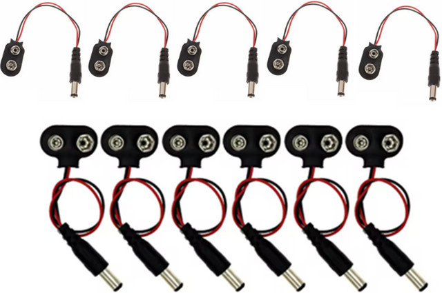 AOKIN 10er Set 9V Batterie Clip Stecker mit DC Barrel Plug und Krokodilklemmen in Schwarz - Bild 1