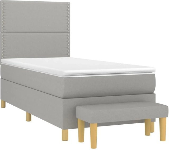 vidaXL Boxspringbett Hybrid mit Matratze und Taschenfedern in Hellgrau und Weiß, B/T/H: 90 x 193 x 118 cm - Bild 1