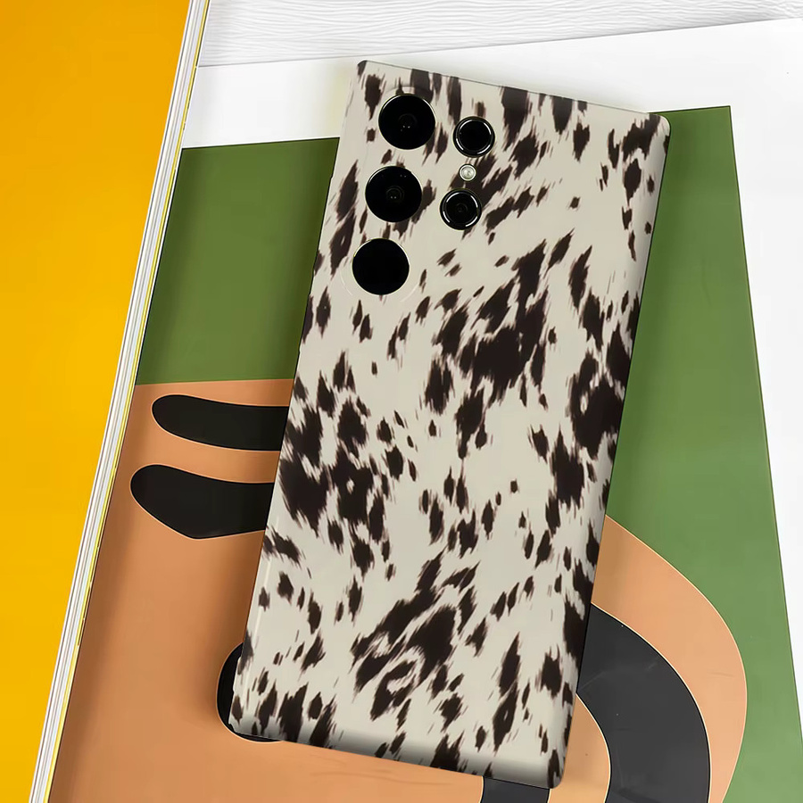Aurbe Handyhülle für Samsung Galaxy S26 S25 S24 S23 Ultra Plus HD Hartschale in Schwarz und Creme Gesprenkelt Muster Doppelschicht-Folienhülle - Bild 4