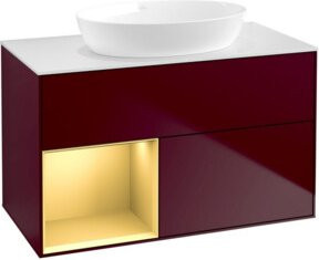 V&B Waschtischunterschrank Finion 100 in Weiß lackiert mit goldenem Regal, B/T/H: 100 x 50,1 x 50,1 cm - Bild 1