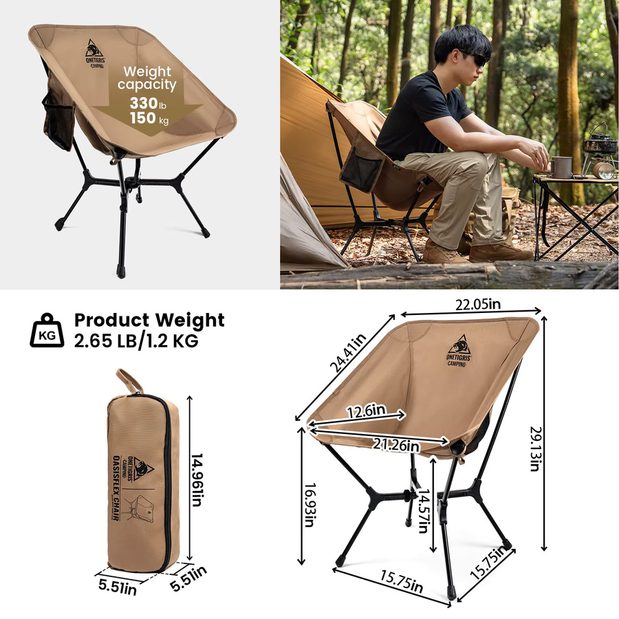 OneTigris OasisFlex Campingstuhl ultraleichter tragbarer Klappstuhl in Schwarz für Camping, Wandern und Outdoor-Aktivitäten - Bild 3