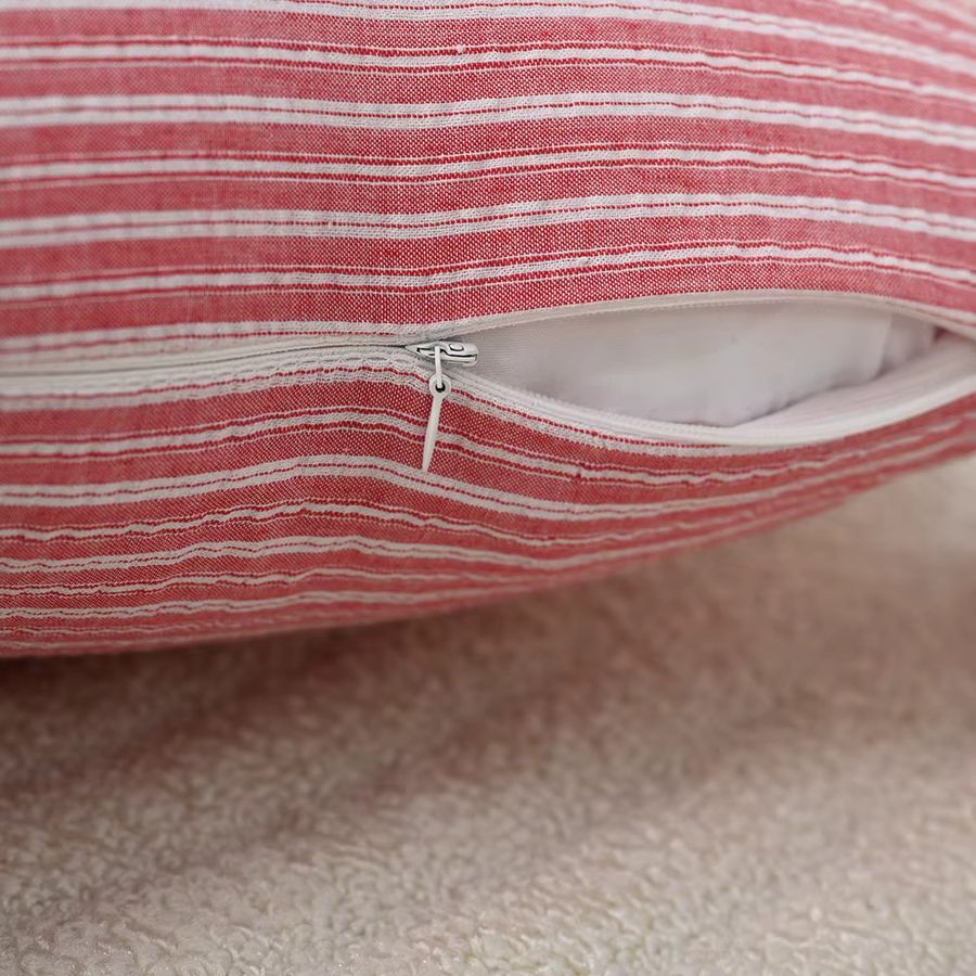 BUYNOW Kissenbezug im koreanischen Stil mit farbig gewebtem Streifenmuster und quadratischer Schleife in Himmelblau - Bild 2