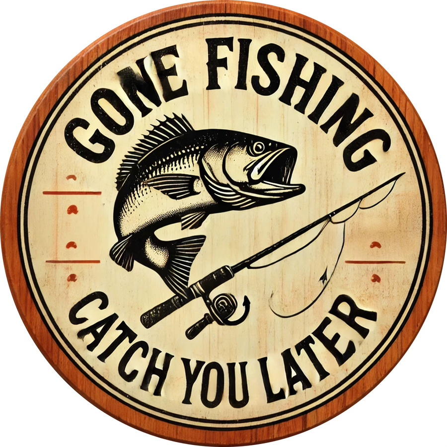 Potdemiel Retro Wandkunstschild aus Metall Gone Fishing Catch You Later Multicolor B/H: 20,32 x 20,32 cm - Bild 3