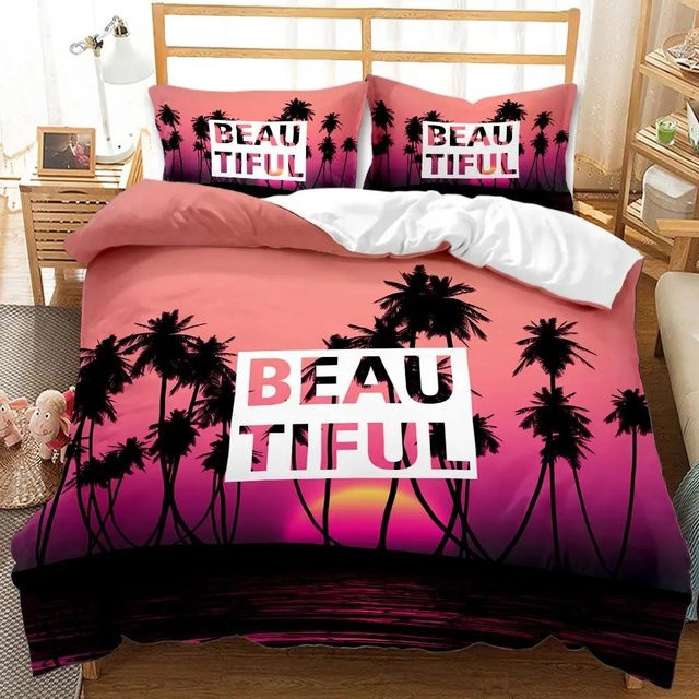 Lodestar Bettwäscheset Hawaiianisches Inselthema mit Palmen in Pink, Polyester-Mikrofaser, B/H: 260 x 220 cm - Bild 1