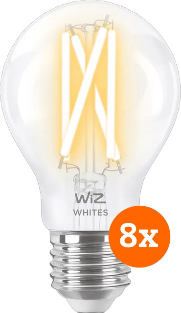 WiZ Smarte LED Filamentlampe Standard 8er-Pack E27 in Gold/Messing und Transparent mit CCT Warm- bis Kaltweiß sowie WiFi und Bluetooth - Bild 1