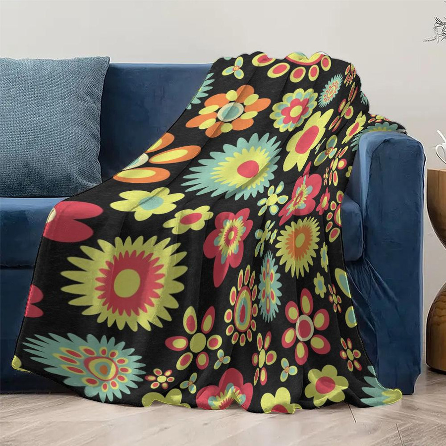 JMG Household Supplies Fleece-Decke mit Blumenmuster im Retro-Stil, weiche Dekorative Kuscheldecke aus Coral Fleece, Mehrfarbig, B x H: 70 x 100 cm - Bild 4