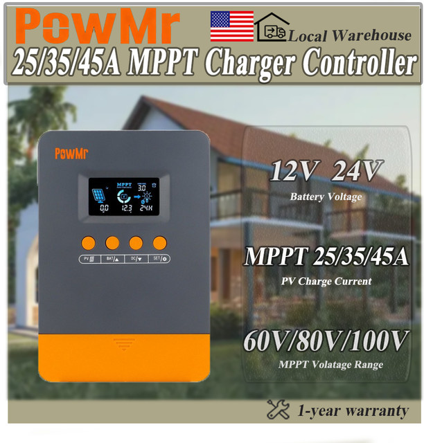 POWMr MPPT Solar-Laderegler für 12V und 24V Systeme mit LCD-Display für Blei-Säure, Lithium und LiFePO4 Batterien - Bild 1