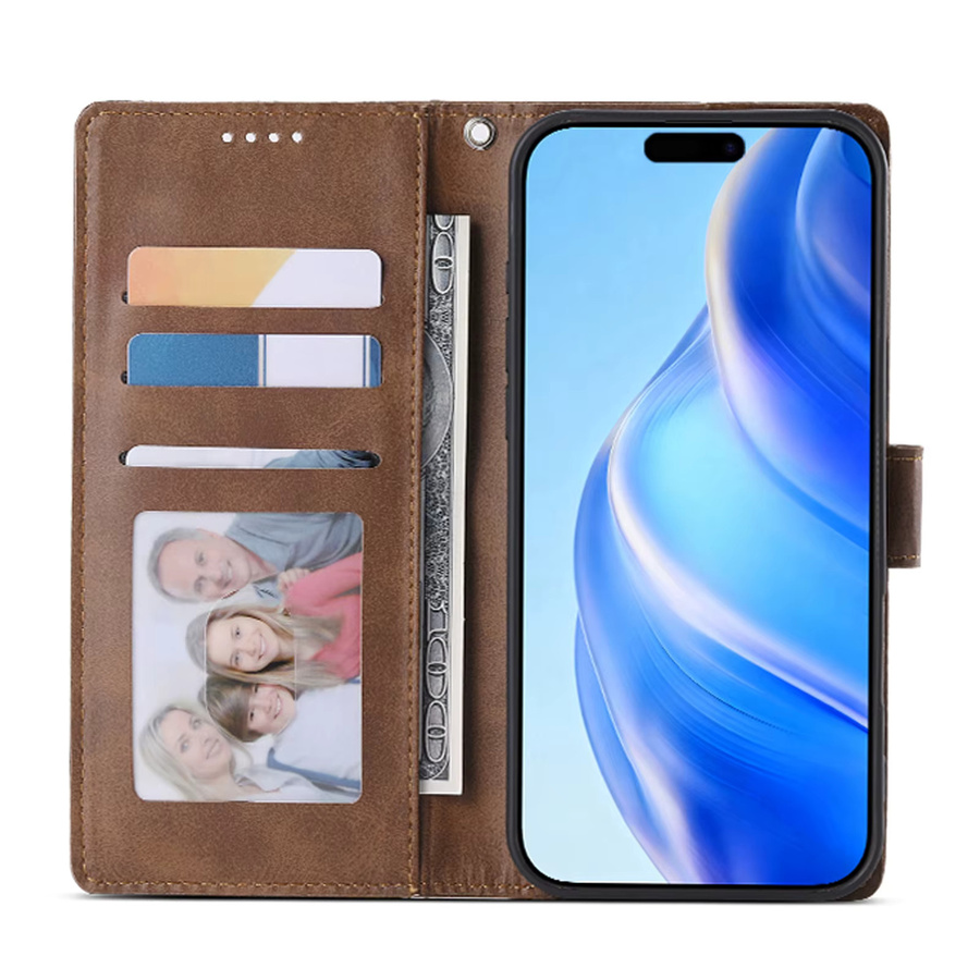Aierkeba Business Leder Flip Case mit Kartenfach für iPhone 11 bis iPhone 17 Pro Max in Blau und Braun - Bild 4