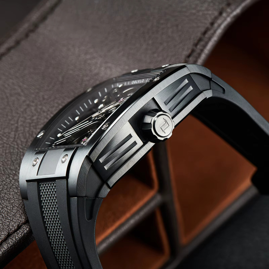 OBLVLO Armbanduhr Automatik, Tonneau, Edelstahl, Schwarz, Herren - Bild 3
