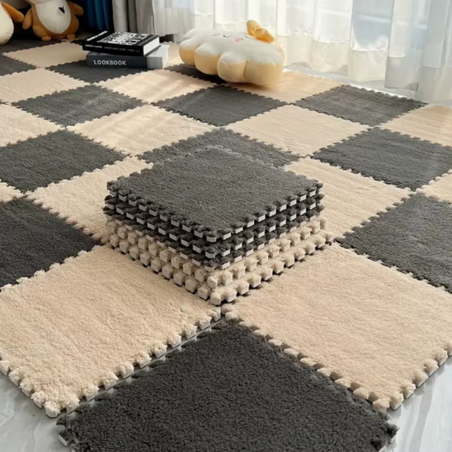 DHDH 20-teilige weiche Plüsch-Babymatte aus EVA-Schaum und Polyester, rutschfeste Puzzle-Spielmatte für Kinderzimmer, Schlafzimmer oder Balkon, Farbe: Weiß - Bild 3