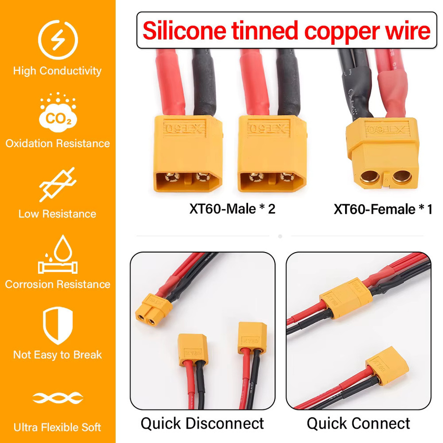 XT60 Stecker zu Buchse Verlängerungskabel 3-Wege-Splitter Adapter mit 16AWG Kabel, Länge: 50 cm - Bild 5