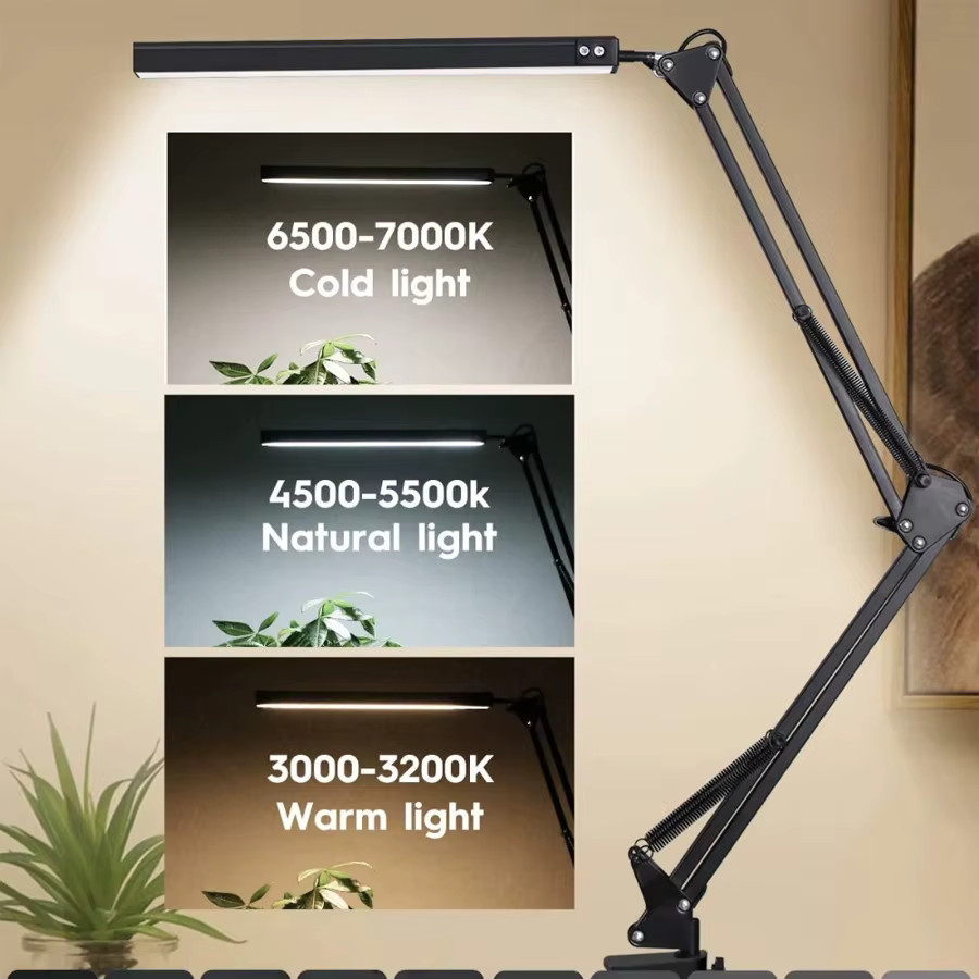 Dimmbare LED-Schreibtischlampe mit Klemme und Schwenkarm, augenschonende Schreibtischleuchte mit 10 Helligkeitsstufen und 3 Beleuchtungsmodi, USB-Anschluss, Weiß oder Schwarz - Bild 3