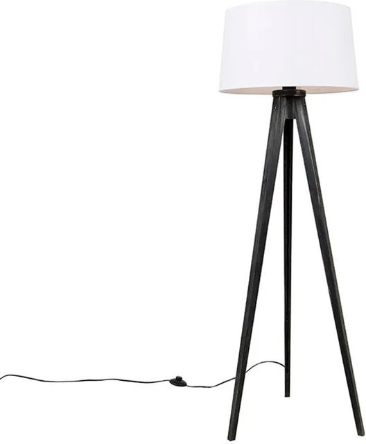 QAZQA Classic Dreibeinstativ Lampe in Schwarz mit weißem Leinenschirm - Bild 1