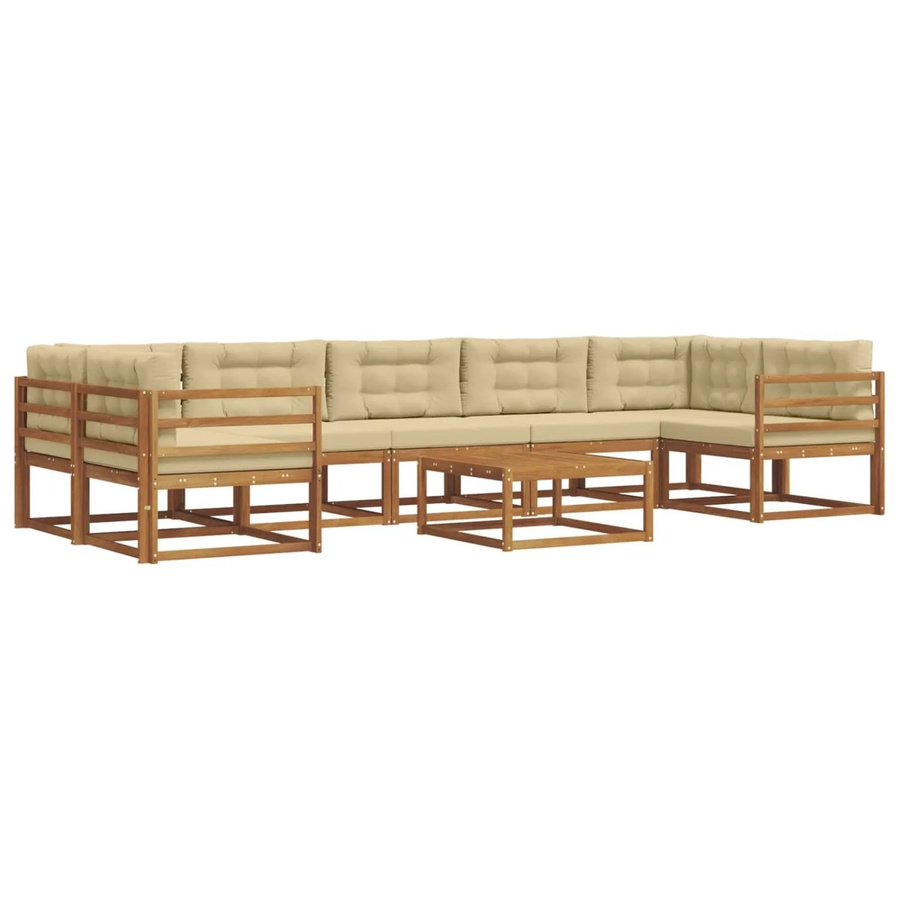 vidaXL Outdoor-Sofagarnitur L-Form aus Akazienholz mit 8 Kissen in Natur und Beige - Bild 2