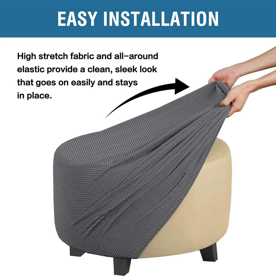 Stretch Jacquard Ottoman Hülle für runde Klapphocker und Aufbewahrungshocker, elastischer Möbelschutzüberzug in modernem Design - Bild 3