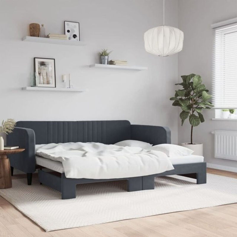 Ausziehbares Funktionsbett vidaxl aus Samt und Metall in Anthrazit B/T/H: 90 x 190 cm - Bild 1