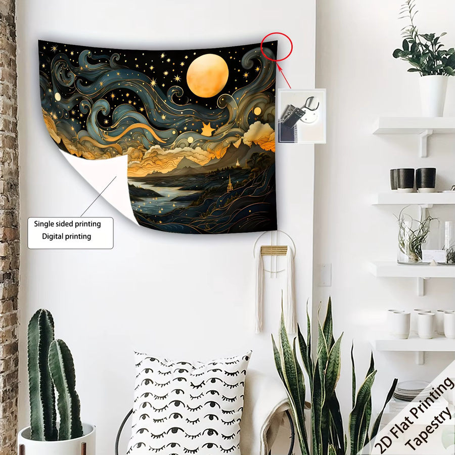 VIKAMA Astronomischer Nachthimmel Wandteppich, Mehrfarbiger Wandbehang im modernen Abstract-Design für Wohnzimmer und Schlafzimmer - Bild 4