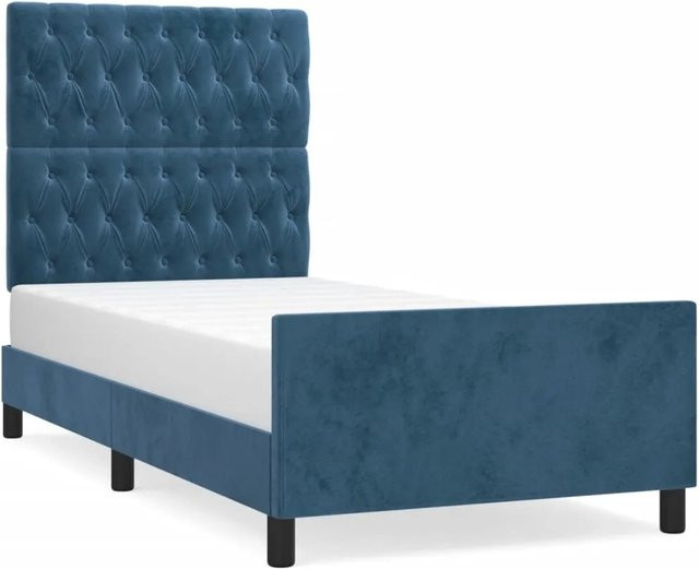 vidaXL Bettgestell mit Kopfteil aus Samt in Dunkelblau, B/T/H: 90 x 200 x 128 cm - Bild 1