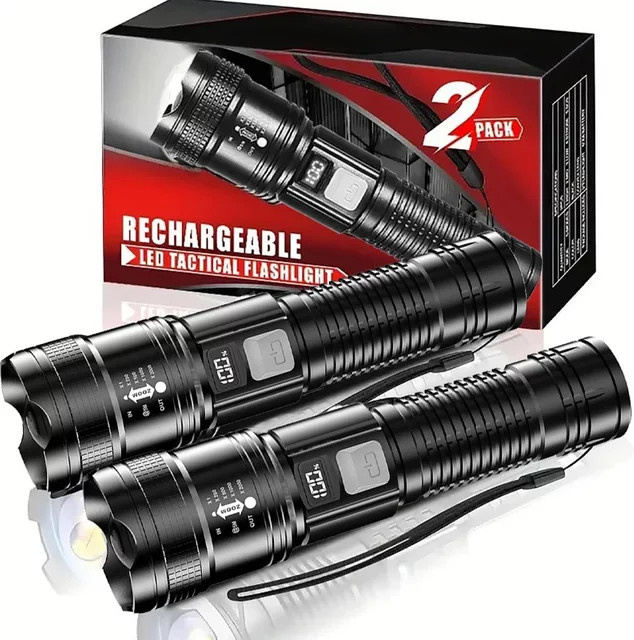 USB aufladbare LED taktische Taschenlampe wasserdicht in Schwarz für Camping und Angeln - Bild 1