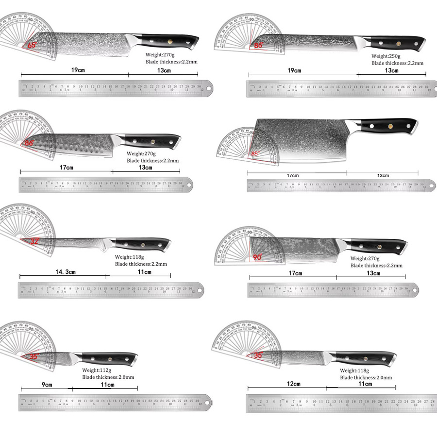 Xituo Japanisches 8-teiliges Küchenmesser-Set aus Damaststahl in Schwarz und Silber mit G10-Griff - Bild 1