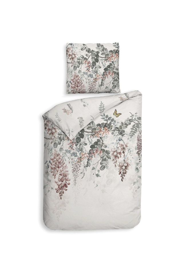 Heckett & Lane Mako-Satin Bettwäsche Nina White Blütenträubel Rosa Wende, B/H: 155 x 220 cm und 80 x 80 cm - Bild 1