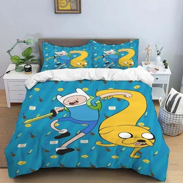Adventure Time Finn und Jake Bettwäsche Set mit Bettbezug und Kissenbezug in Blau, B/H: 140 x 200 cm - Bild 1