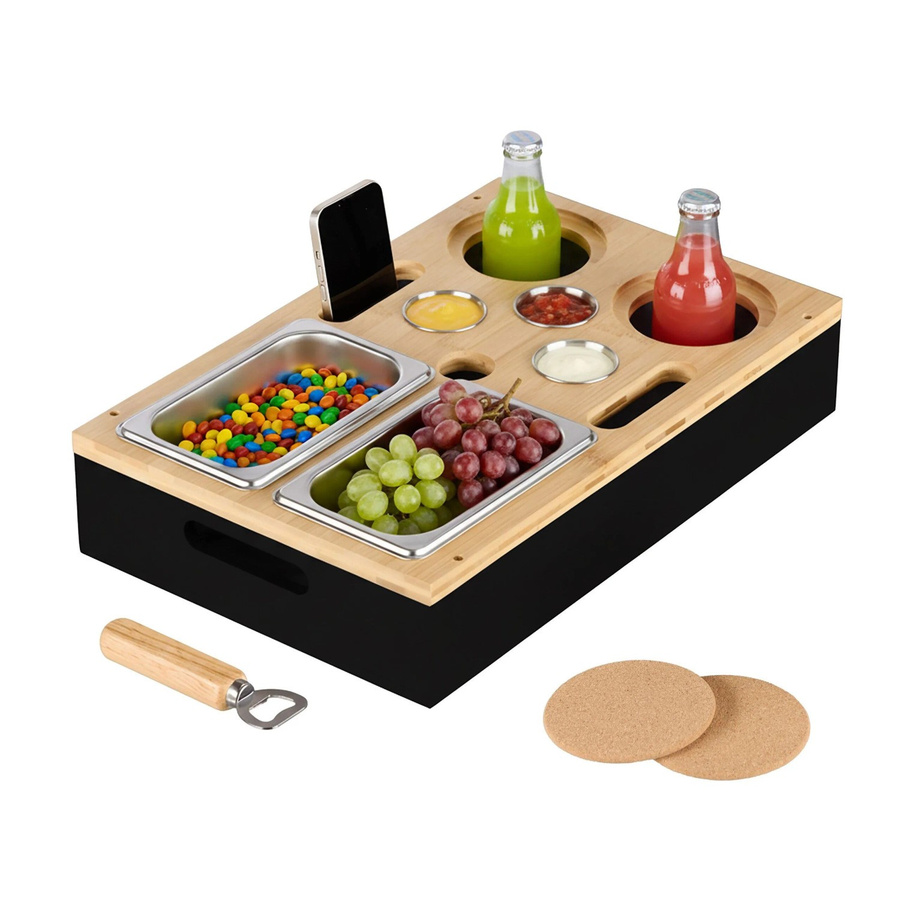 Relaxdays Couchbar aus Bambus und Edelstahl mit Kork in Schwarz, B/T/H: 40 x 26 x 8 cm - Bild 2