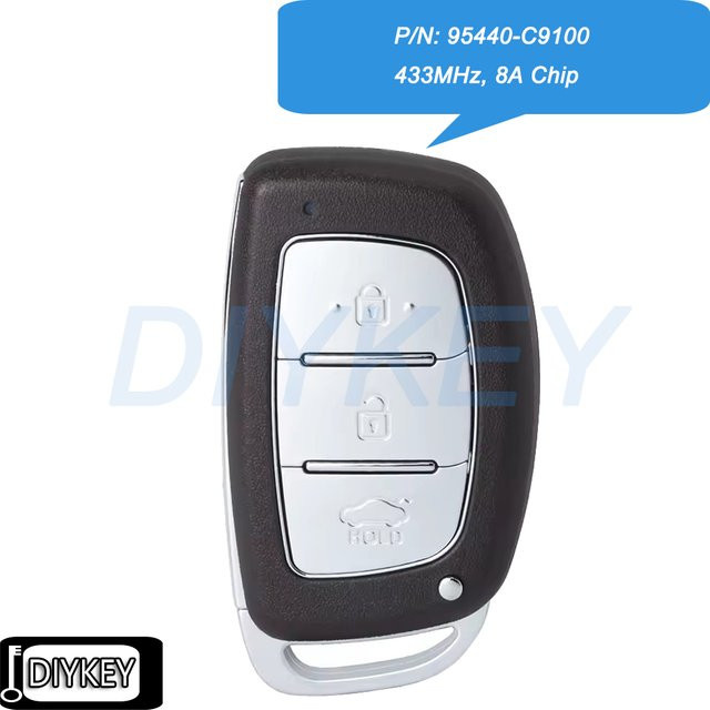DIYKEY Smart Remote Autoschlüsselanhänger mit 3 Tasten, 433 MHz 8A Chip für Hyundai IX25 Creta 2017-2020, Farbe: Schwarz, P/N: 95440-C9100 - Bild 1