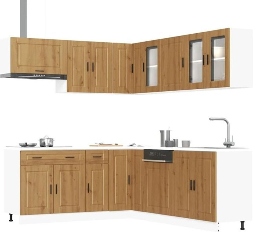 Vidaxl Küchenschrank-Set Porto in Eiche Natur und Braun im Landhausstil aus Holzwerkstoff und Glas mit Drehtüren - Bild 1