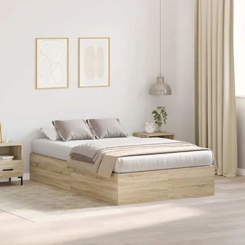 Modernes Funktionsbett Vidaxl aus Holzwerkstoff in Sonoma Eiche Natur und Beige, B/T/H: 190 x 120 x 31.5 cm - Bild 1