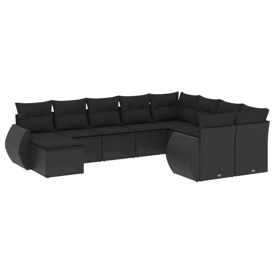 vidaXL 10-tlg Garten-Sofagarnitur aus Polyrattan mit Kissen in Schwarz - Bild 2