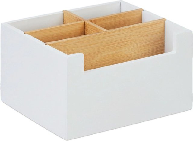 Relaxdays Schreibtischorganizer aus Bambus in Weiß mit 5 Fächern, B/T/H: 18 x 9,5 x 15 cm - Bild 1