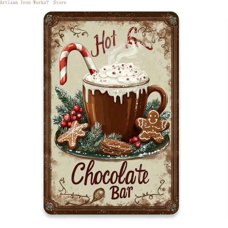 6er Set Vintage Metallschilder Potdemiel Weihnachts Wandkunst aus Blech, Mehrfarbig, Rechteckig, B/H: 30 x 20 cm - Bild 4