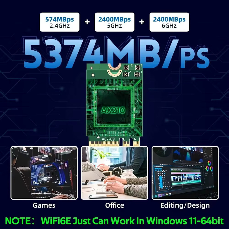 KEBIDUMEI AX210NGW WiFi 6E Netzwerkadapter mit Bluetooth 5.3, M.2 NGFF Wireless Karte für Laptop und PC, unterstützt 2,4G/5G/6GHz, kompatibel mit Windows 10 und 11 - Bild 4