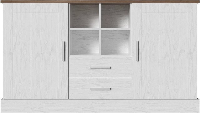 Sideboard PXloue Weiß mit 2 Türen und 2 Schubladen, B/T/H: 140 x 40 x 79,5 cm - Bild 1