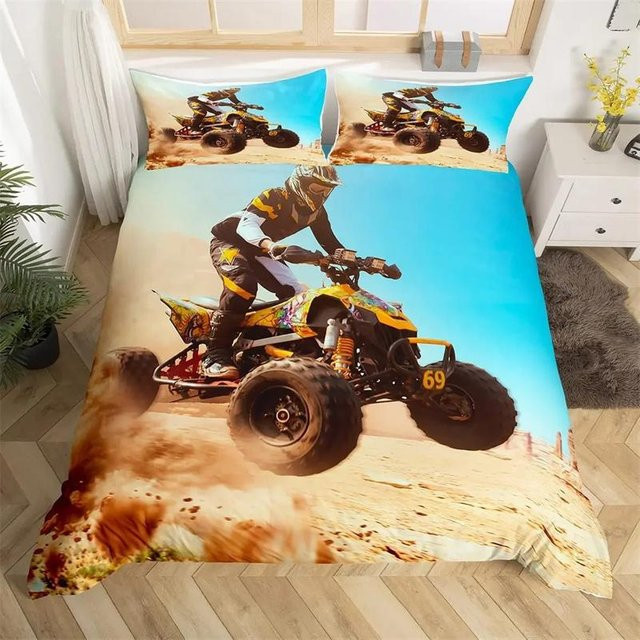 3D Motorrad Bettwäsche Set Queen Size mit verstecktem Reißverschluss, weich und bequem, B/H: 135 x 200 cm - Bild 1