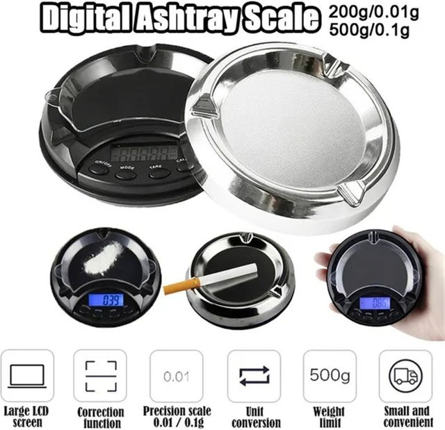 LETIITTGOO Mini Taschenaschenbecher und digitale Präzisionswaage mit LCD-Display, Messbereich 0,01-500g - Bild 1