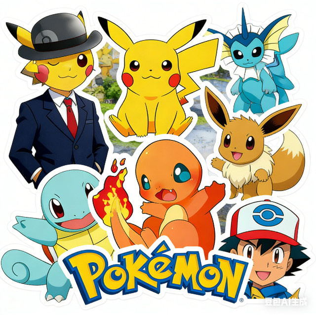 Bandai Pikachu Pokemon Aufkleber, 200 Stück, wasserfest - Bild 1