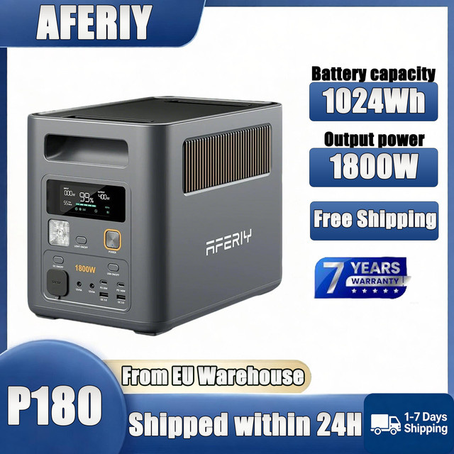 AFERIY P180 Tragbare Stromversorgung mit 1024Wh LiFePO4 Batterie, 1800W Reine Sinuswelle AC und 140W PD USB-C Schnellladestation mit 9 Ausgängen - Bild 1