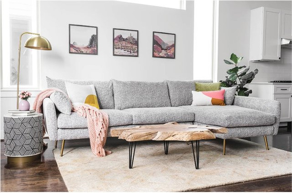 HTI-Living Ecksofa Antonius in Grau meliert aus Webstoff mit rechter Ausrichtung