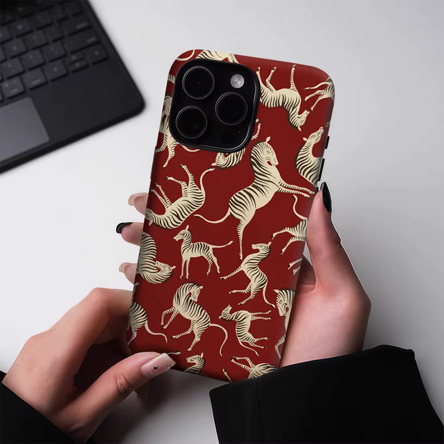 Robuste Handyhülle mit Zebramuster von Potdemiel für iPhone 17 16 15 14 13 Pro Max Plus, Mehrfarbig (Rot) - Bild 3