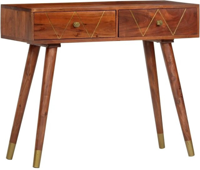 vidaXL Konsolentisch aus Akazien-Massivholz in Braun mit Schnitzmuster im rustikalen Stil, B/T/H: 90 x 35 x 76 cm - Bild 1